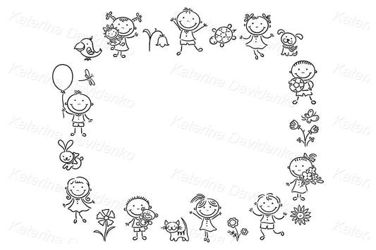 Doodle stick figura kids border frame