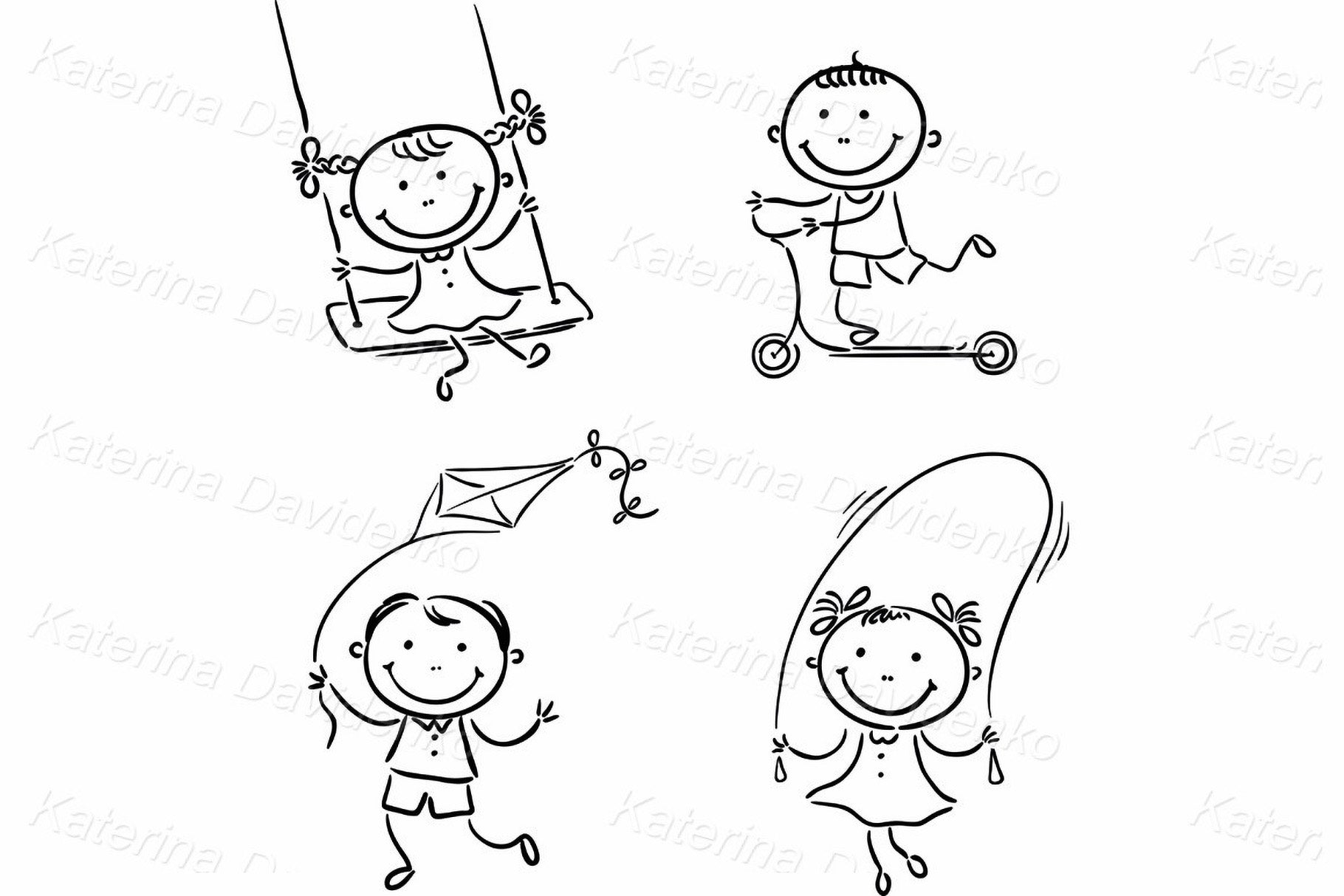 Doodle kids outdoors activities clipart set