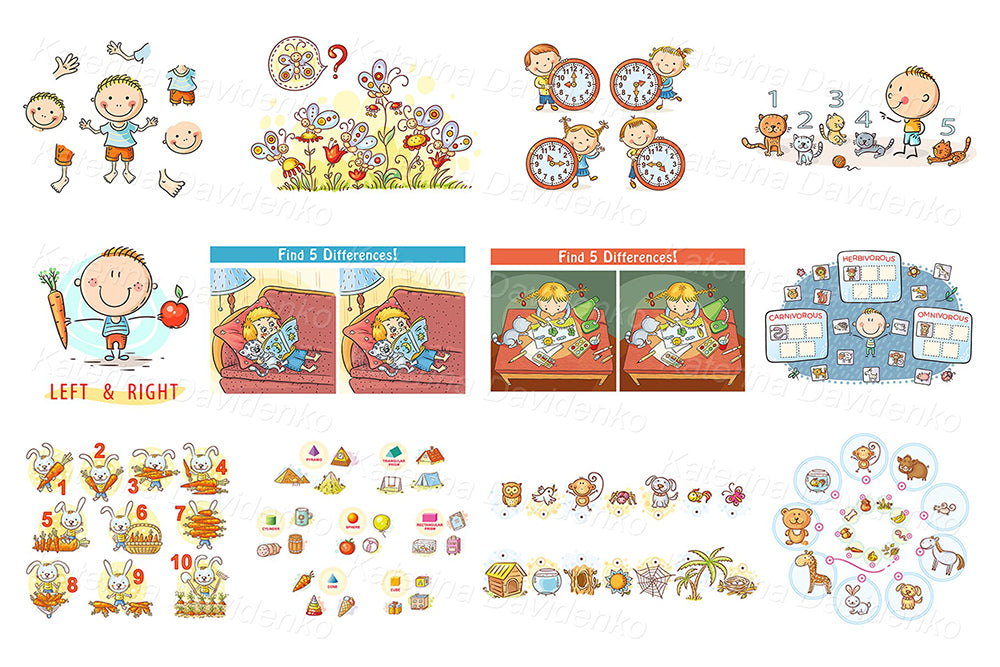 Learning activities clipart – 344 educational illustrations for kids worksheets, classroom games, and crafts