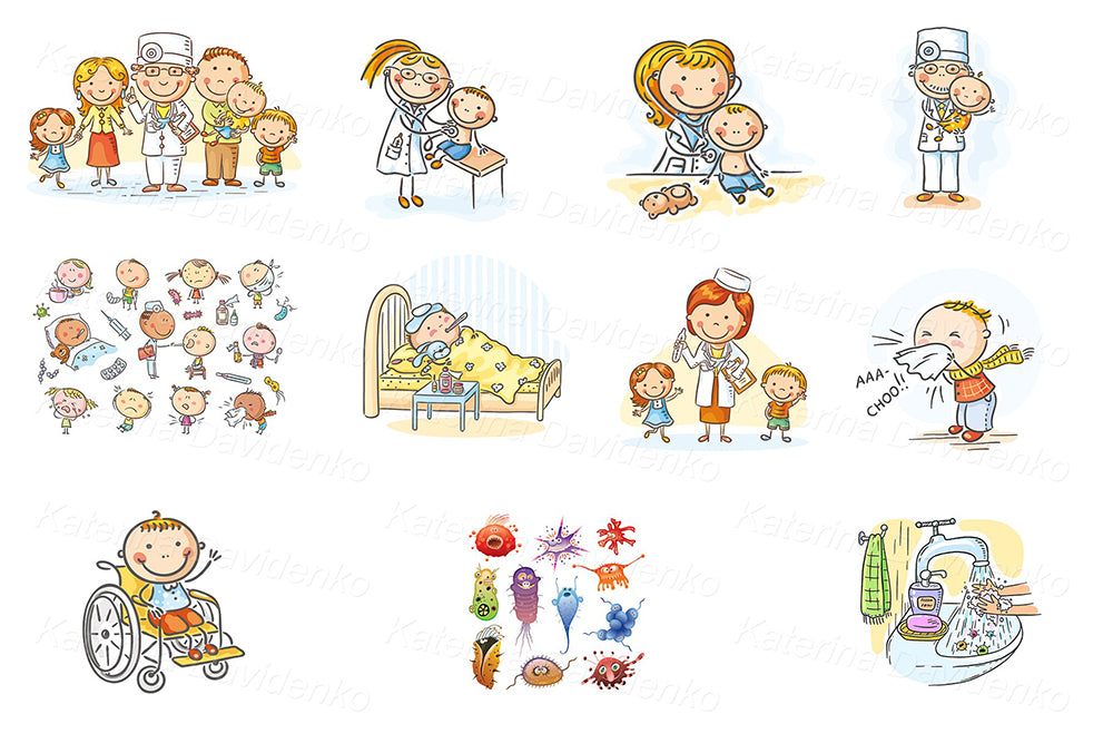 Kids healthcare clipart – 82 medical illustrations for health posters, hospital materials, and pediatric education