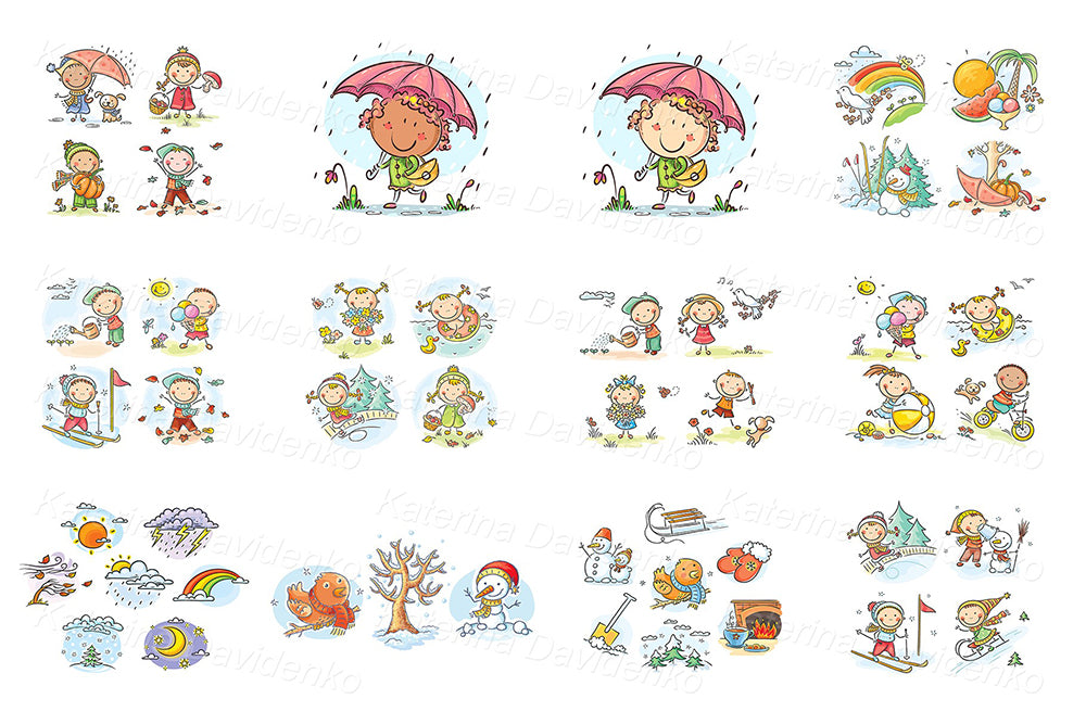 Seasons and weather clipart bundle – 357 vector and raster cartoon images for planners, crafts, decor