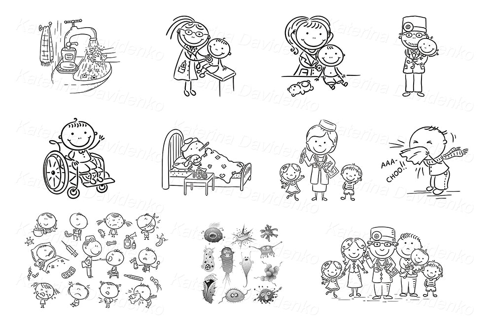 Kids healthcare clipart – 82 medical illustrations for health posters, hospital materials, and pediatric education