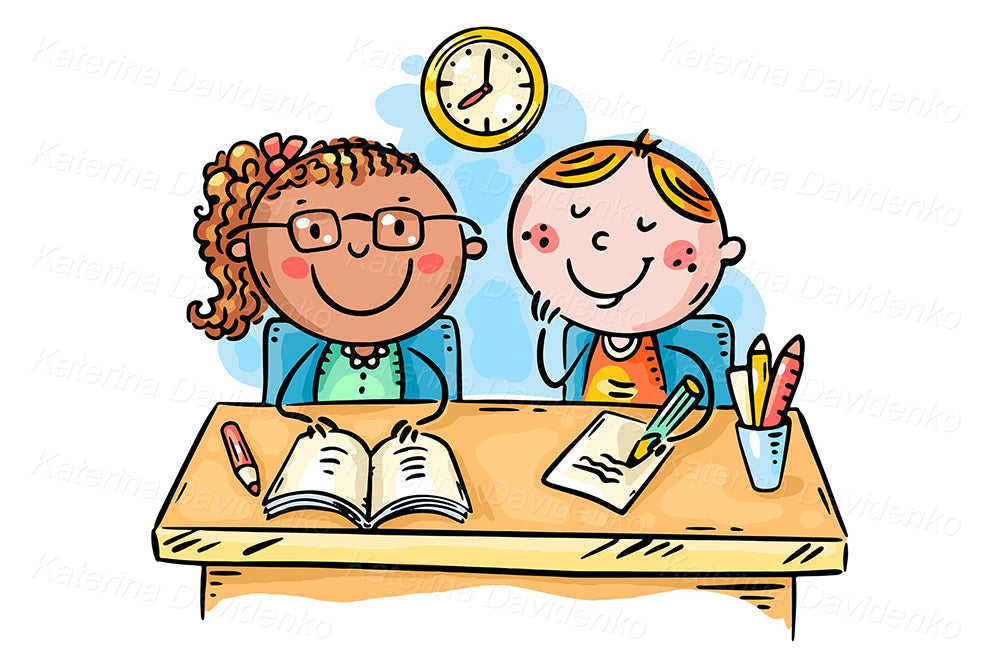 Cartoon kids in classroom clipart