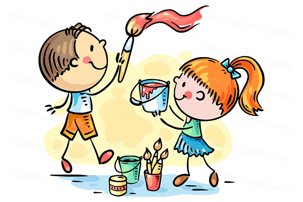 Cartoon children painting clipart