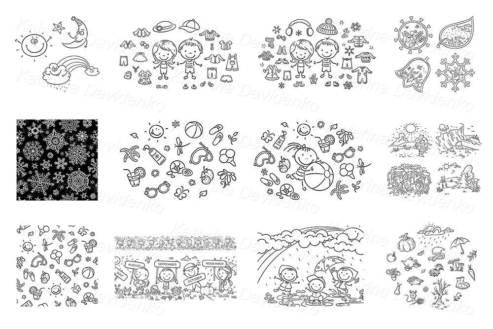 Seasons and weather clipart bundle – 357 vector and raster cartoon images for planners, crafts, decor