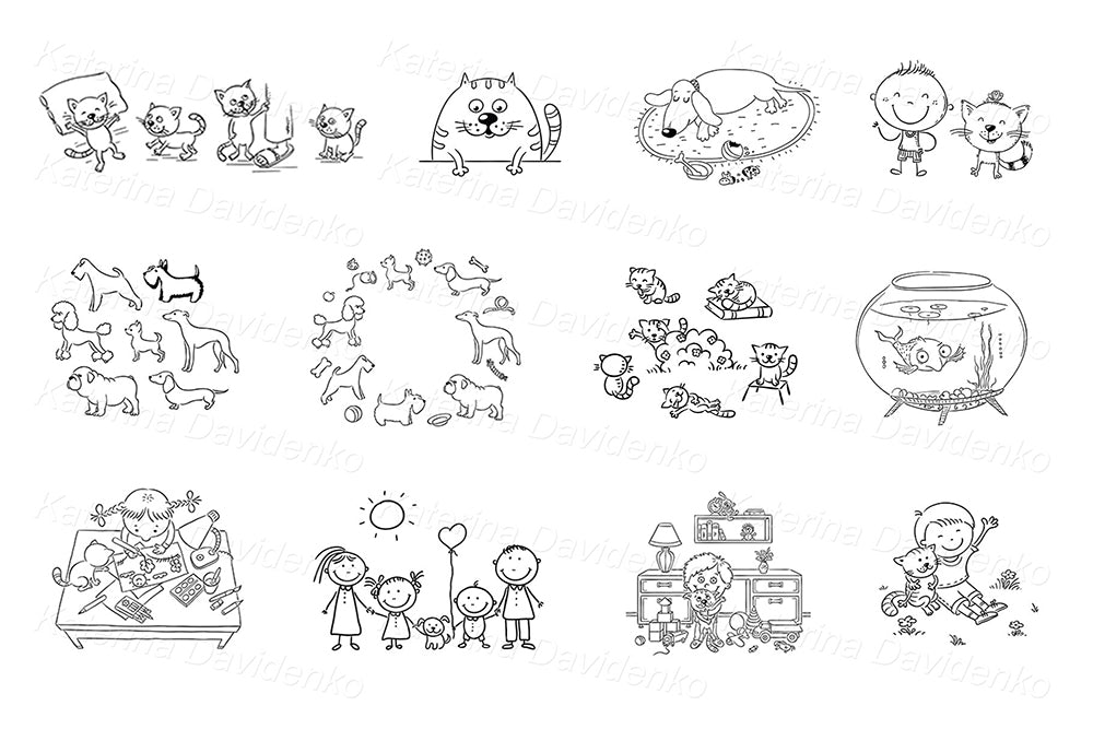 Pet clipart bundle – 285 cartoon animal illustrations for kids projects, decor, and crafting