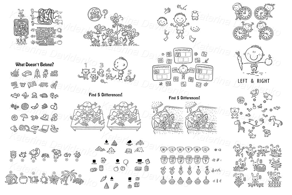 Learning activities clipart – 344 educational illustrations for kids worksheets, classroom games, and crafts