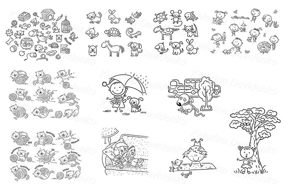 Pet clipart bundle – 285 cartoon animal illustrations for kids projects, decor, and crafting