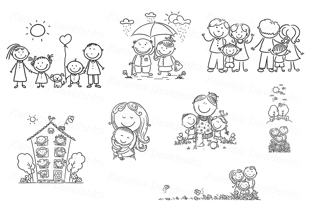 Happy Family Vector Illustration Set, Clipart Bundle