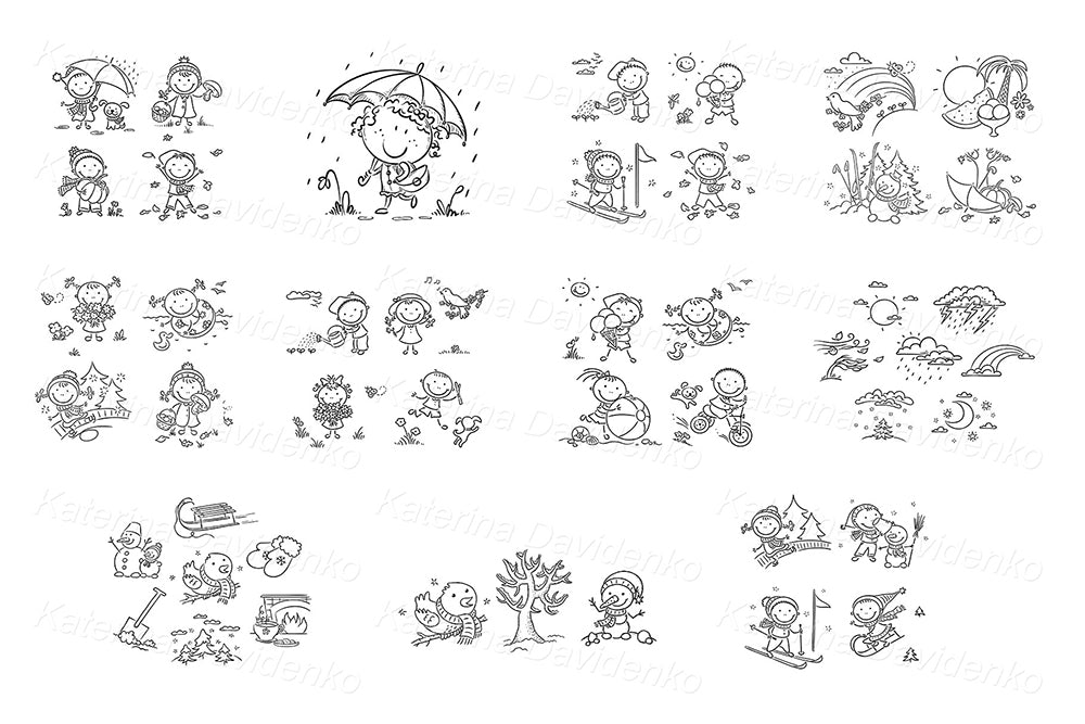 Seasons and weather clipart bundle – 357 vector and raster cartoon images for planners, crafts, decor