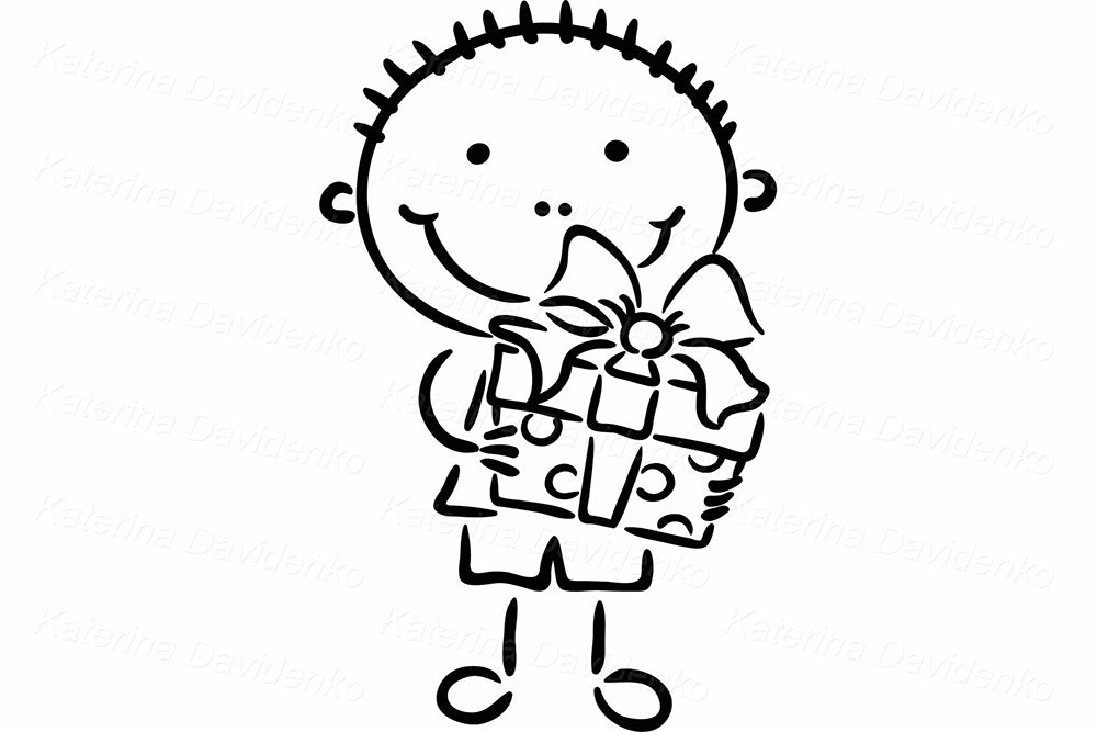 Birthday Kids Clipart – Black & White Celebration Vector Set