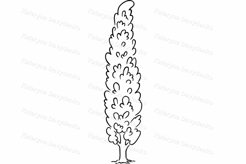 Trees and Bushes Clipart. Black & White Nature Illustration Set