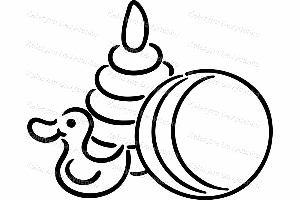 Kids Toys Clipart Set. Black & White Vector Illustrations