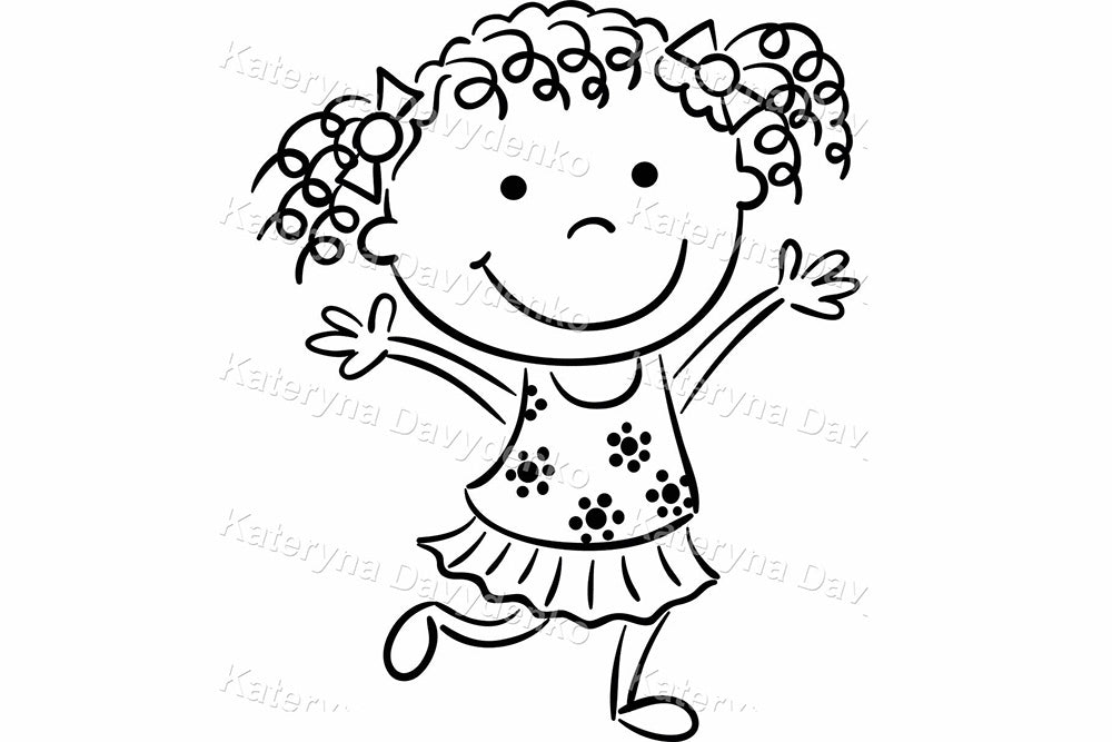 Set of Happy Kids Dancing and Jumping. Isolated Outline Characters