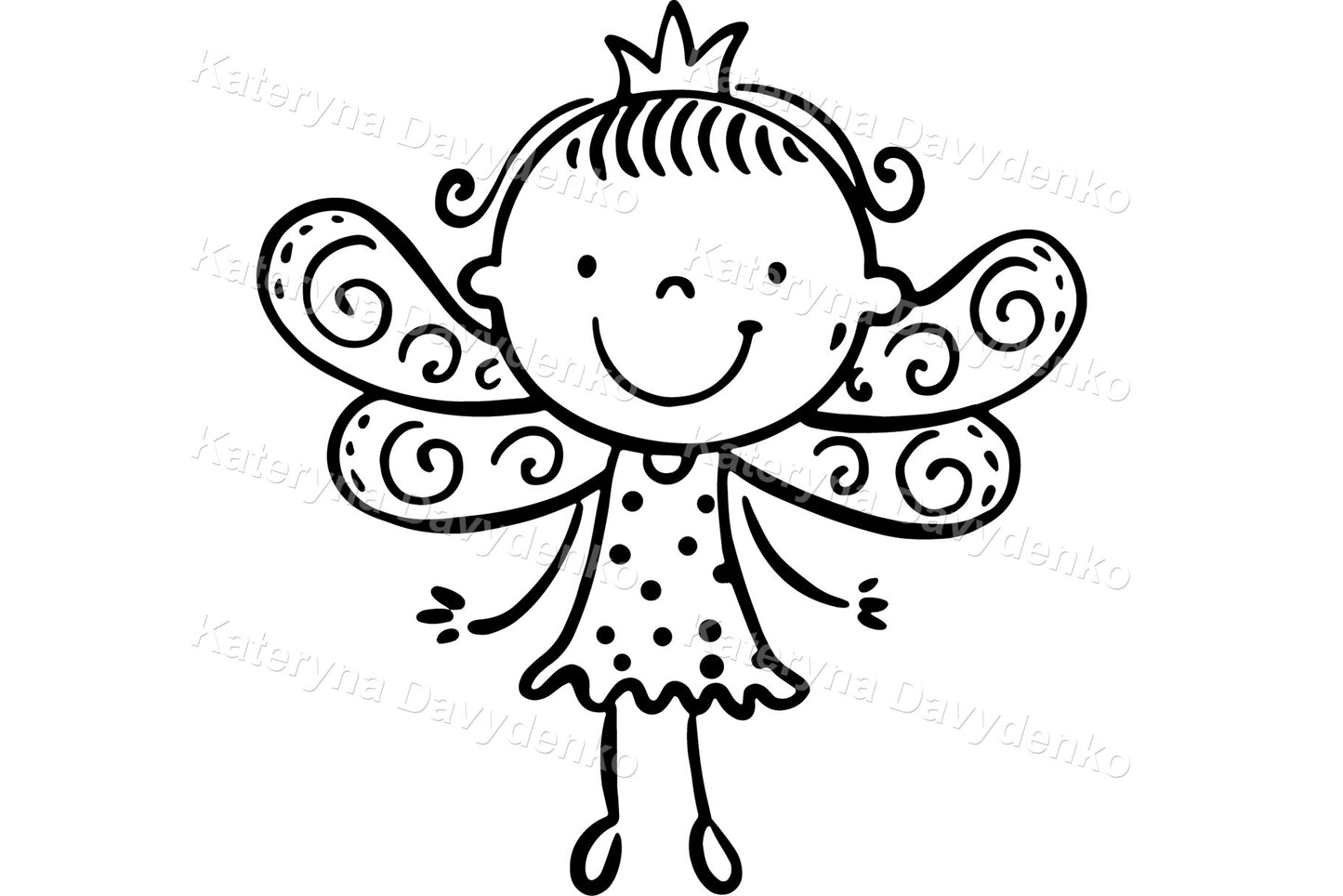 Cute Fairy Tale Clipart Set in Black and White for little kids
