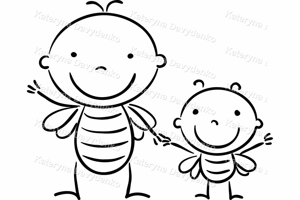 Set of line art cartoon character with signs and objects