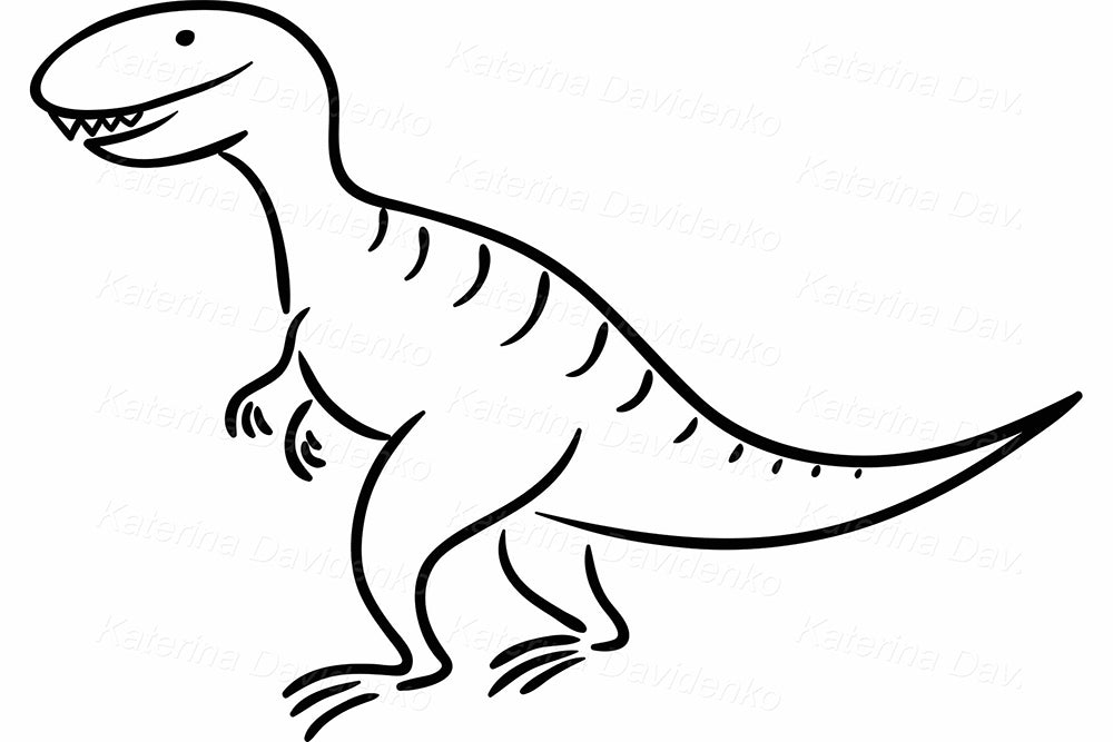 Black and White Dinosaur Clipart Set – Cute Prehistoric Vector