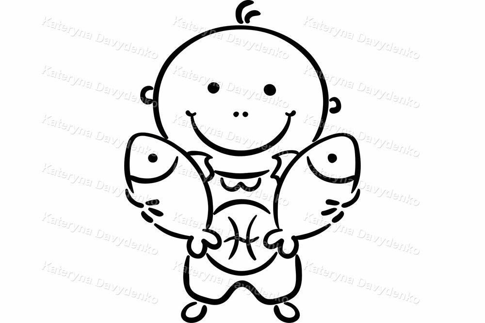 Line art cartoon kids zodiac signs clipart set