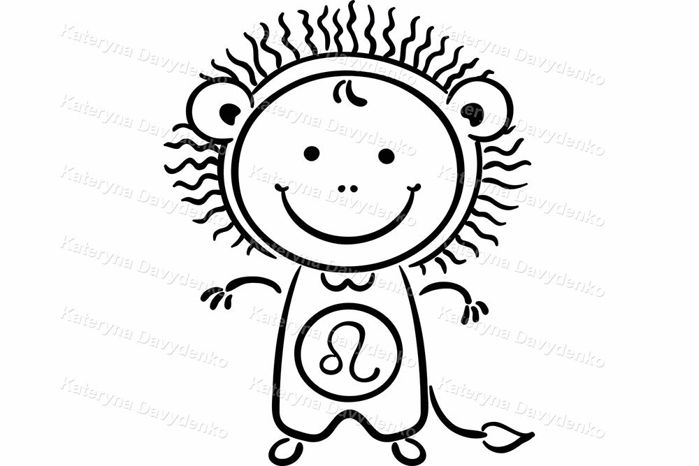 Line art cartoon kids zodiac signs clipart set