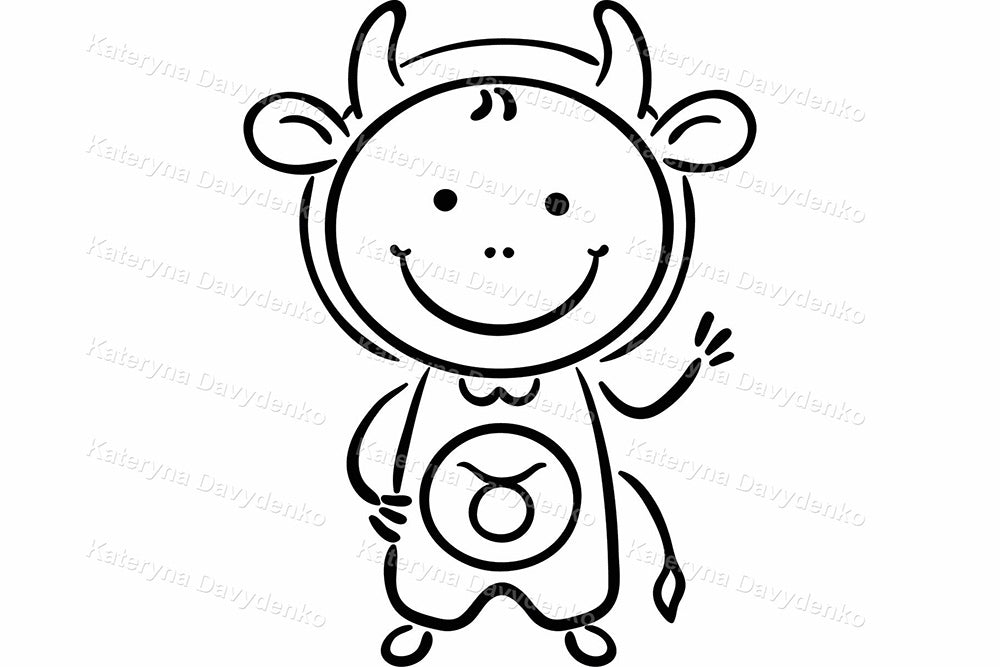 Line art cartoon kids zodiac signs clipart set