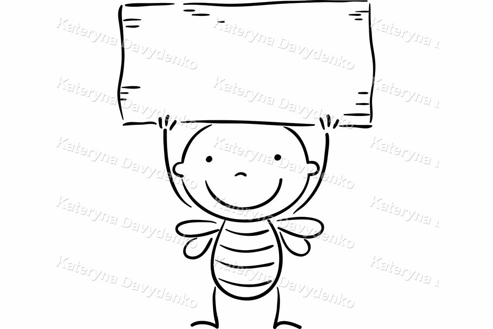 Set of line art cartoon character with signs and objects
