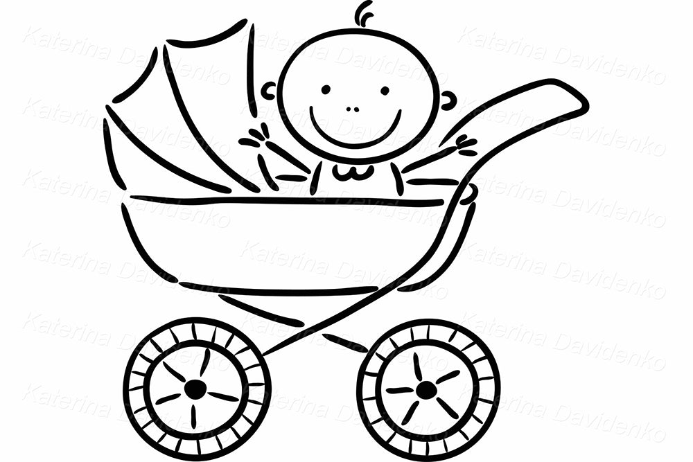 Cute Nursery Baby Clipart Set – Black and White Vector Illustrations