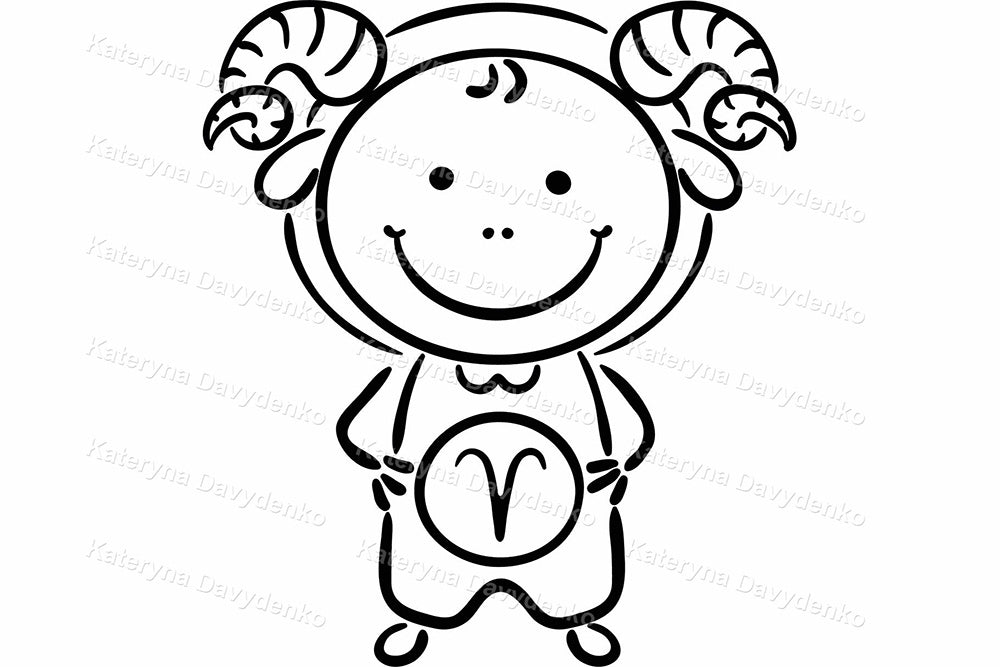 Line art cartoon kids zodiac signs clipart set