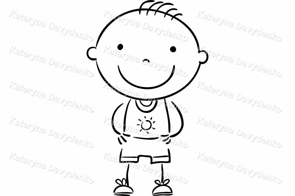 Cartoon kindergarten child with toys. Doodle kids clipart
