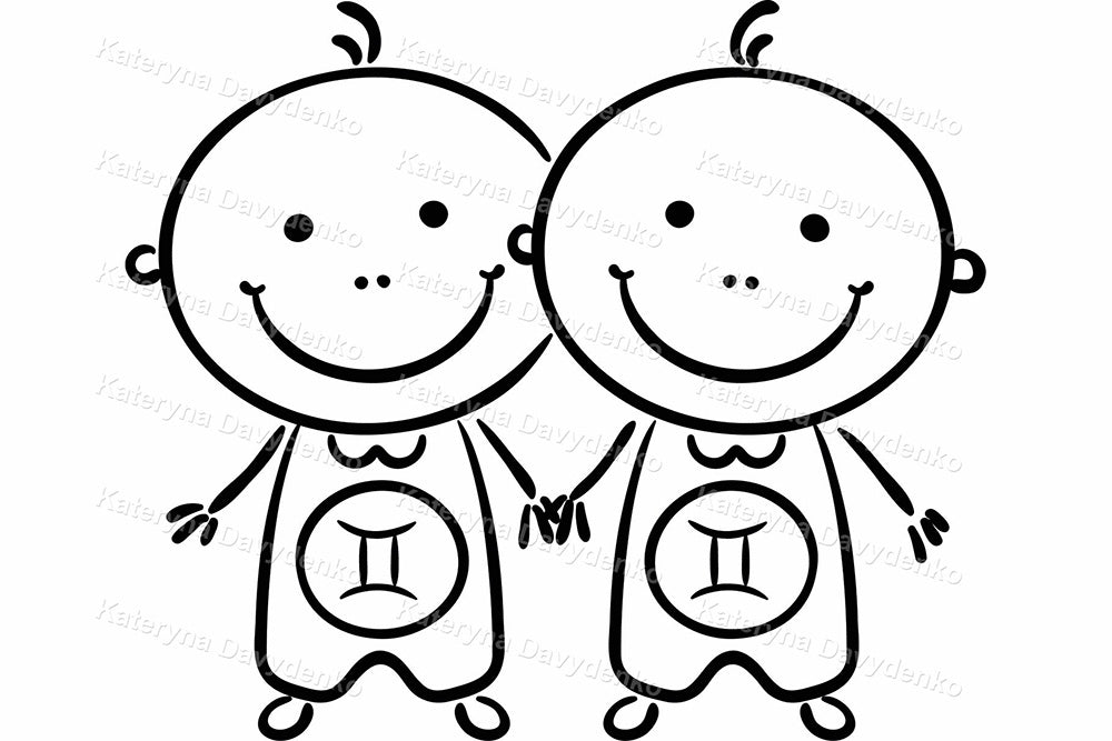 Line art cartoon kids zodiac signs clipart set