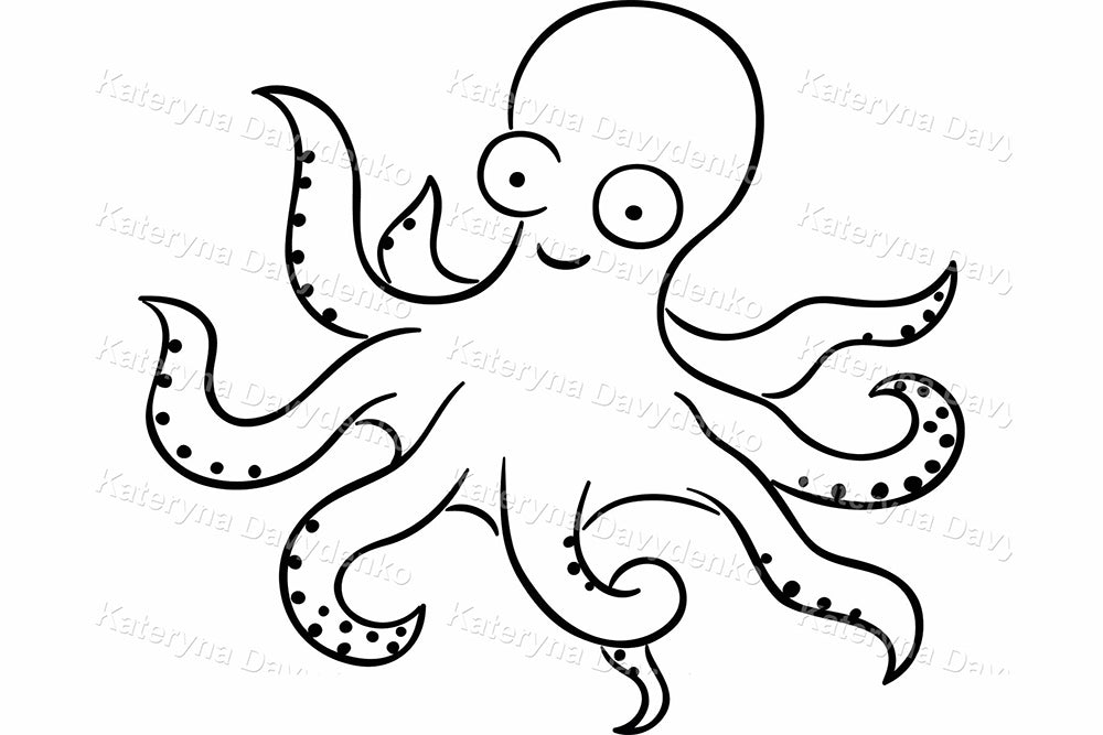 Sea Life Black and White Isolated Ocean Animals Clipart Set