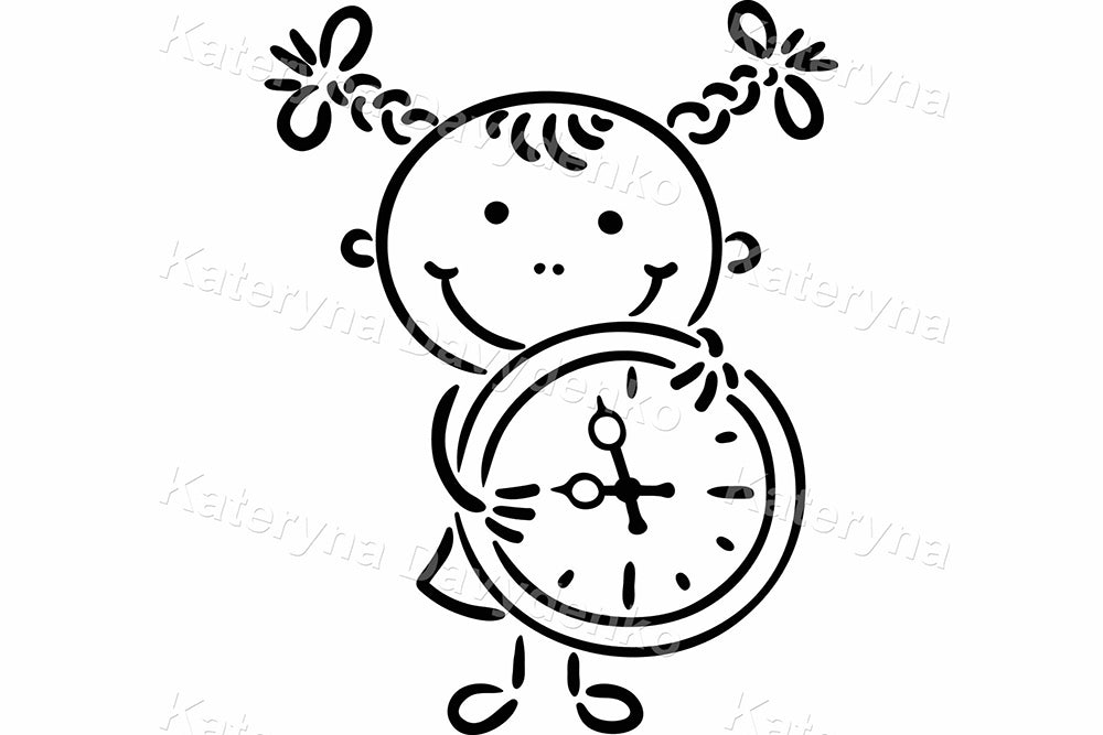 Black and White School Girl Character – Doodle Clipart Set
