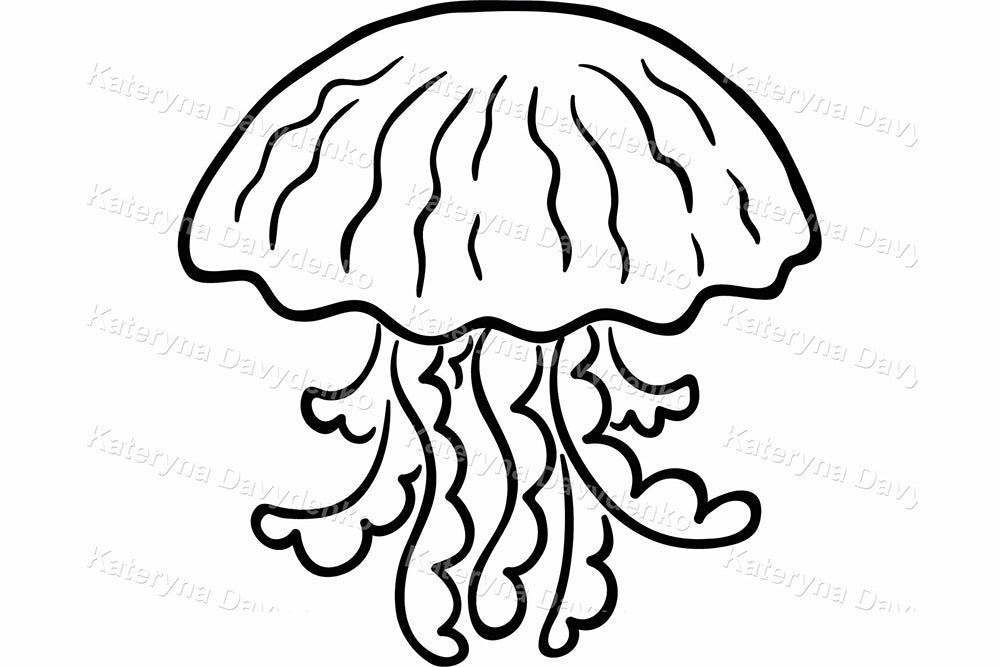 Sea Life Black and White Isolated Ocean Animals Clipart Set