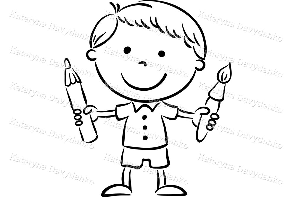 Child’s Drawing Frame. Little Painter. Line Art Kids Clipart