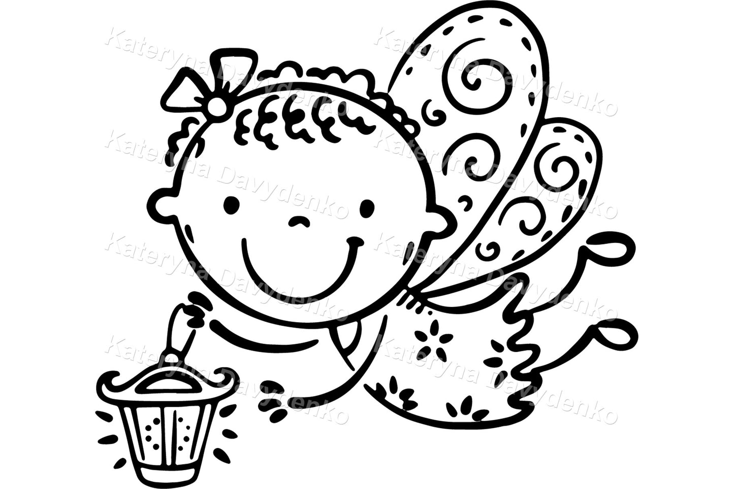 Cute Fairy Tale Clipart Set in Black and White for little kids