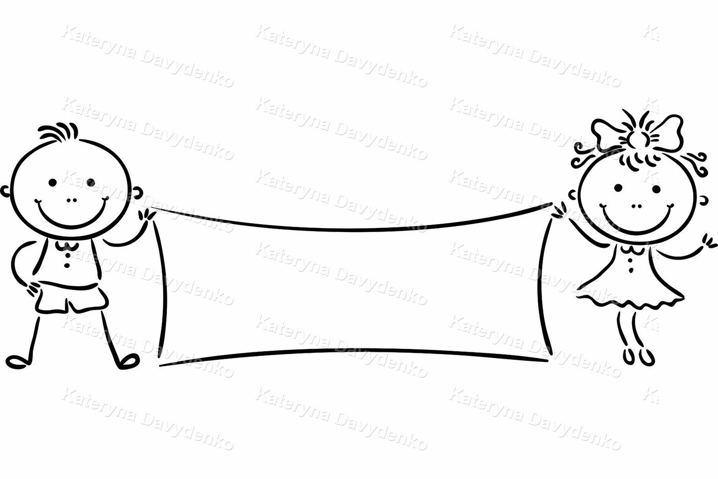 Speech bubbles kids clipart. Outline doodle set