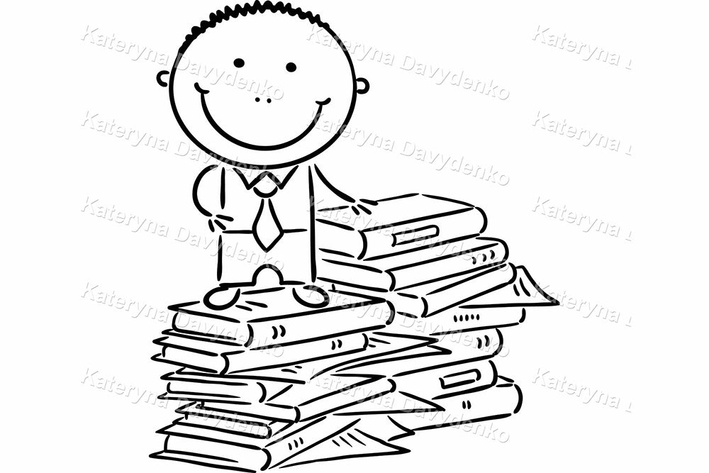 Cartoon line art business man set. Stick people