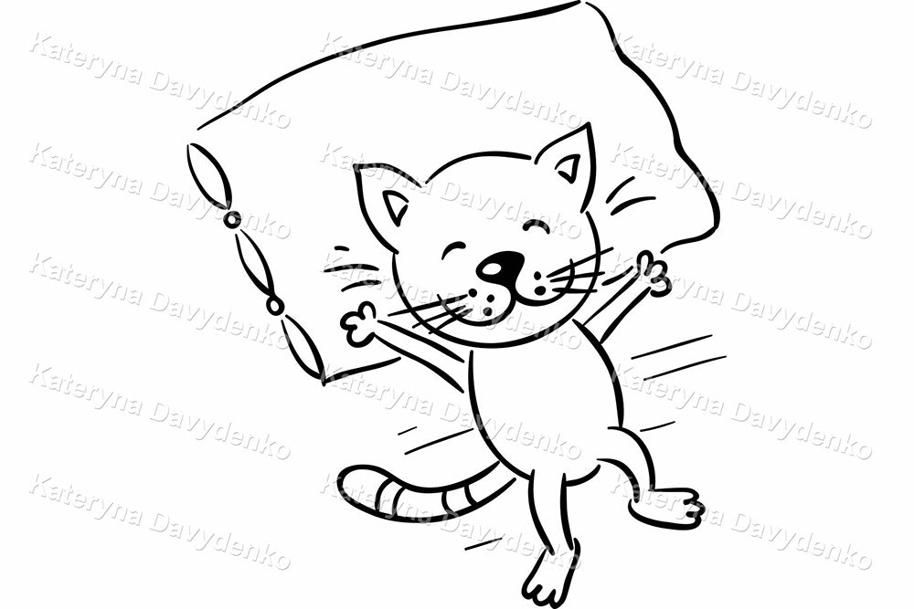 Playful Cats. Black and White Cartoon Clipart Set