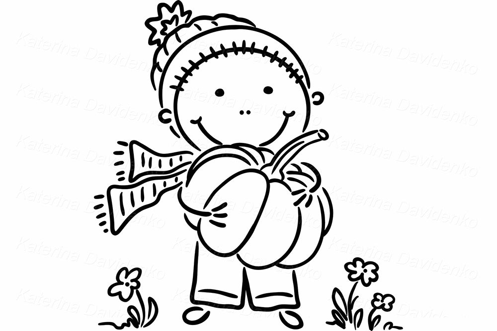 Autumn Kids Clipart – Hand-Drawn Fall Vector for Coloring Pages