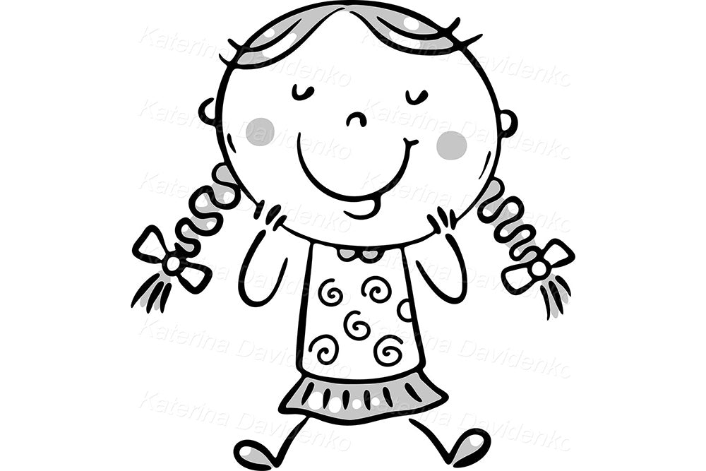 Cute Black and White Kids Clipart – Doodle Character Set