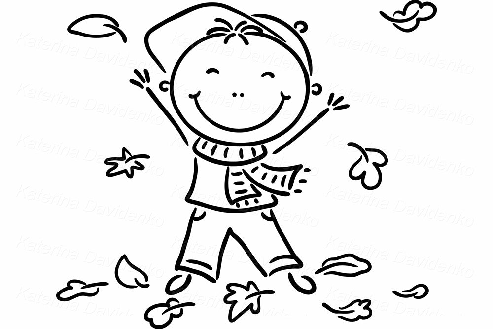 Autumn Kids Clipart – Hand-Drawn Fall Vector for Coloring Pages