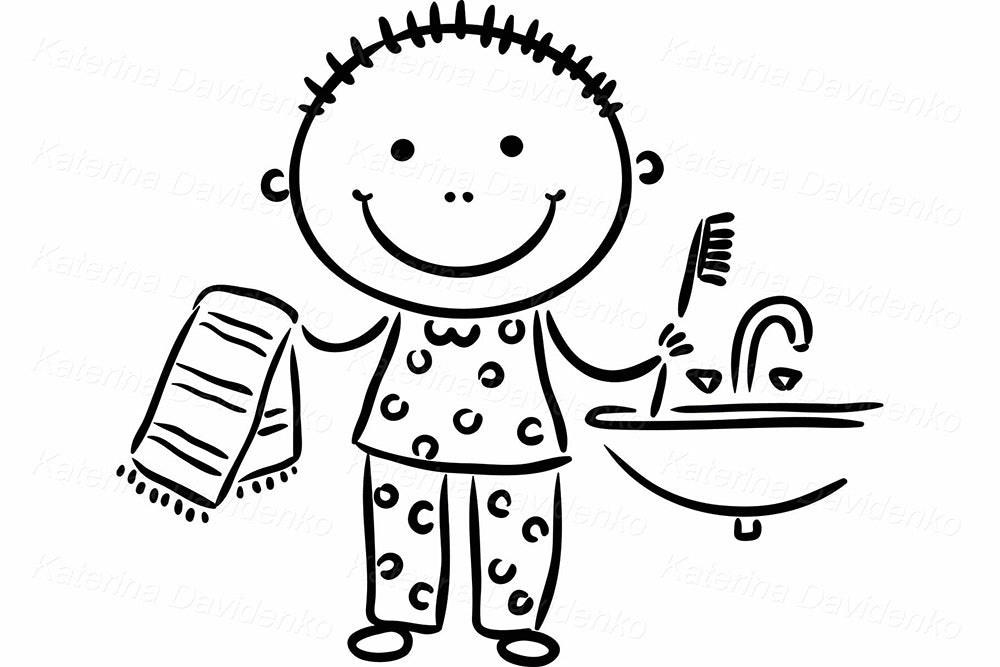 Boy Activities Clipart – Daily Routine Cartoon Black and White Set