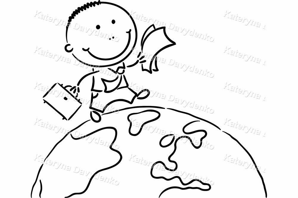 Cartoon line art business man set. Stick people