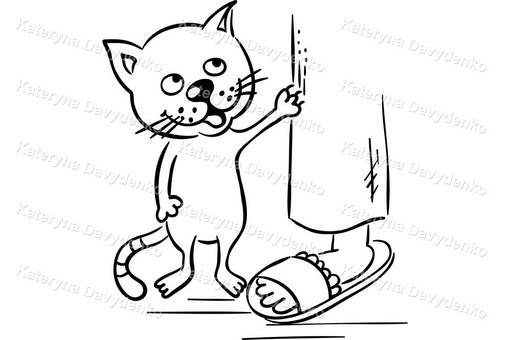 Playful Cats. Black and White Cartoon Clipart Set