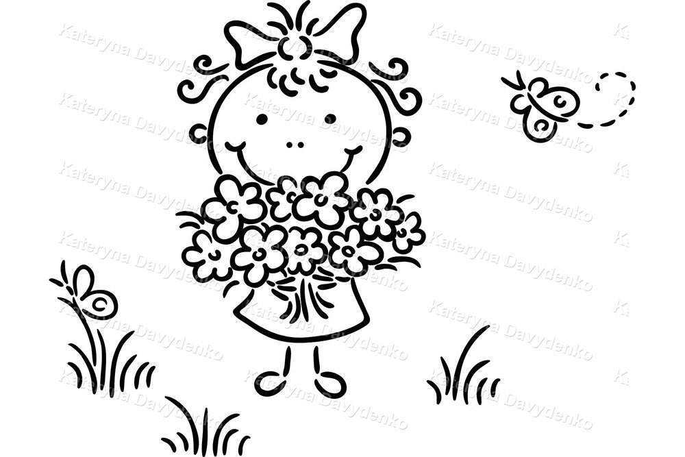 Spring Kids Activities Cute Doodle Outline Clipart Set