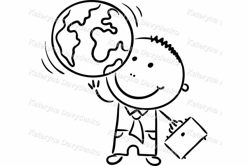 Cartoon line art business man set. Stick people