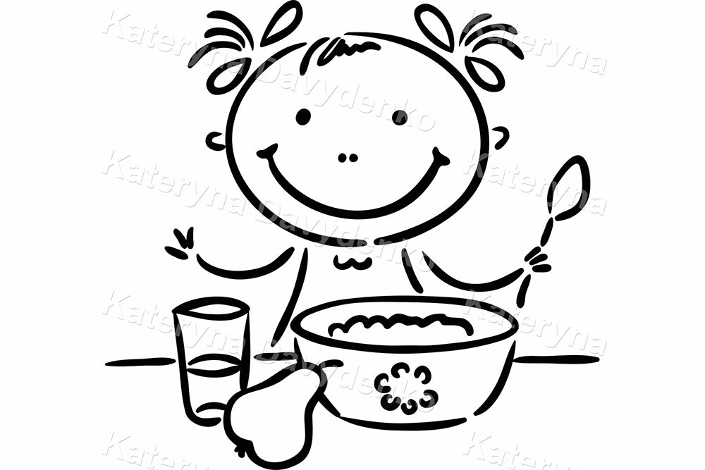 Black and White Girl Daily Routine – Doodle Vector Illustrations