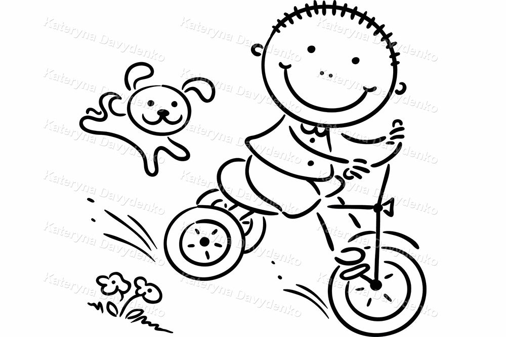 Summer kids activities outline doodle clipart set