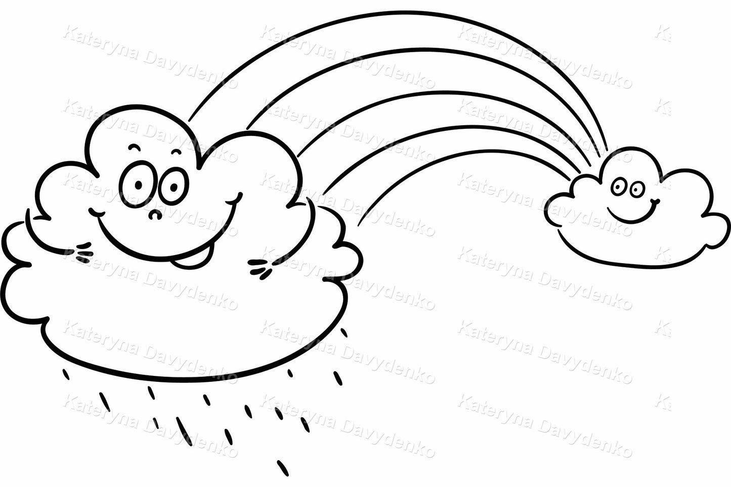 Set of cartoon moon, cloud and sun. Weather doodle outline clipart