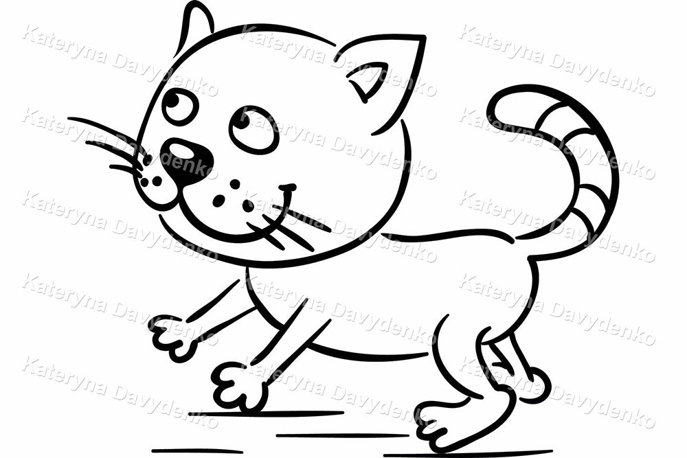 Playful Cats. Black and White Cartoon Clipart Set