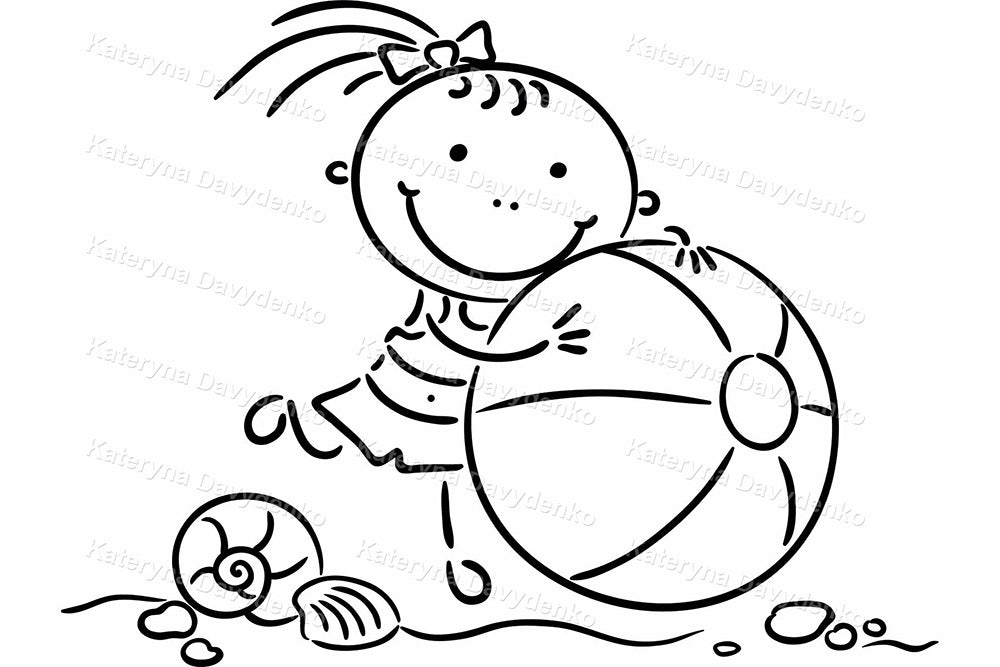 Summer kids activities outline doodle clipart set